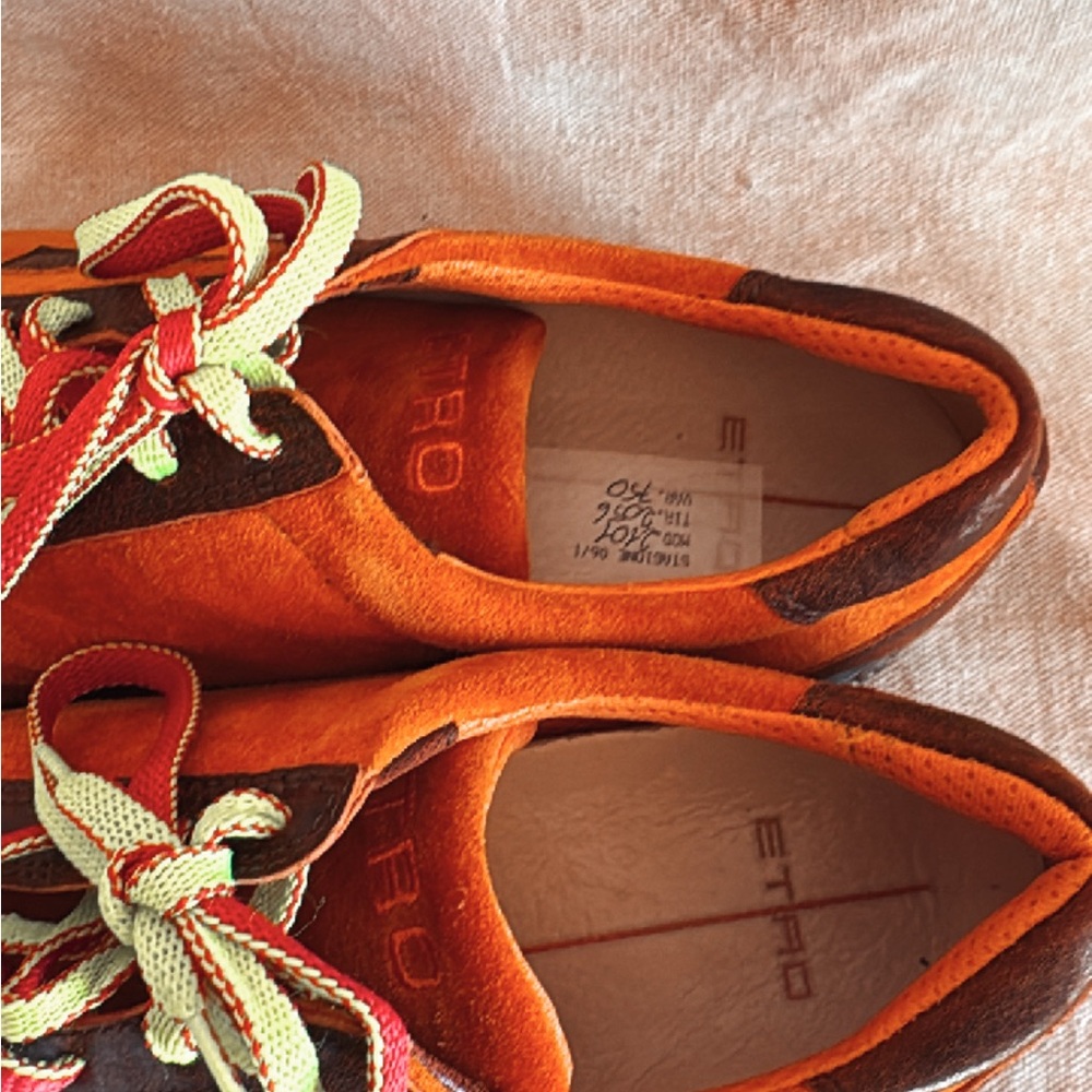 Etro Orange Suede Retro Sneakers — Designer Street Style - Picture 5 of 9